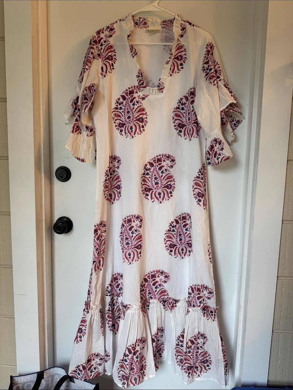 FITZROY AND WILLA Soleil Dress white ruffle paisley resort large cotton